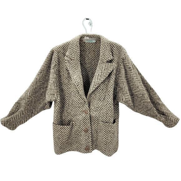 Prestige of Boston Vintage Union Chevron Tweed Three Button Ladies Blazer Jacket - Picture 1 of 16